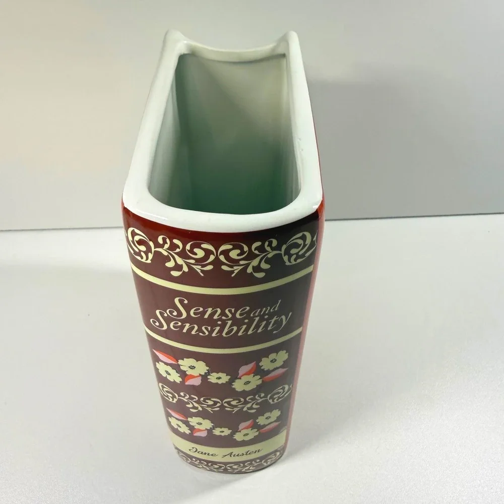 Steel Mill & Co Sense & Sensibility Ceramic Book Vase Burgundy Floral Austen 8in